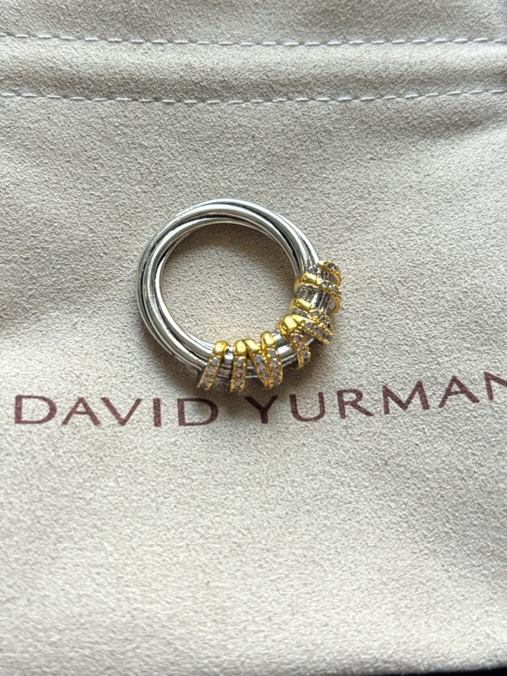 David Yurman Two-Tone Silver and Gold Pavé Ring